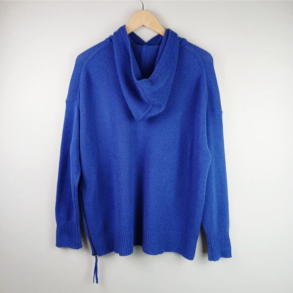 360Cashmere SZ M Kelly Wool Cashmere Blend Hooded Side Zip Front Pockets Cobalt - Picture 5 of 6